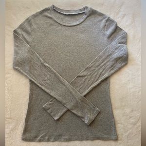 Reformation Davy Long Sleeve Crew Neck Rib Tee Grey Medium